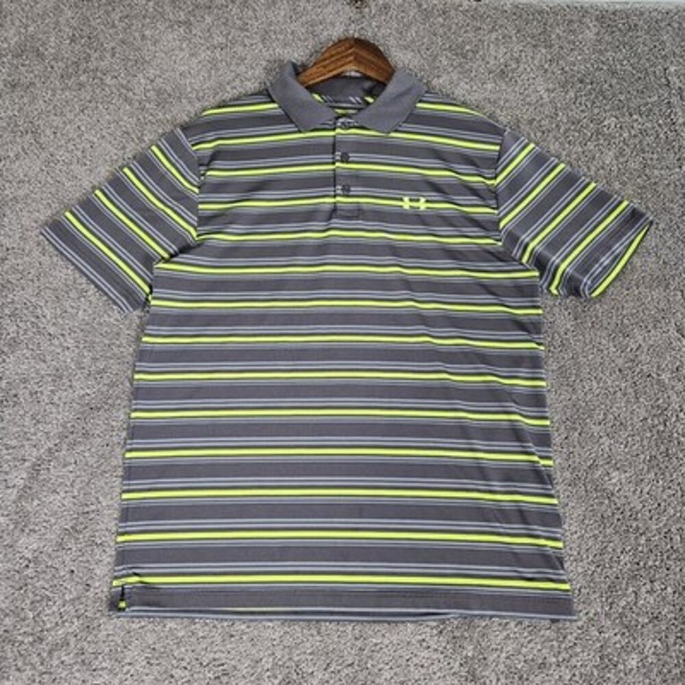 Under Armour Shirt Men's Large Gray Polo Striped Golf Performance
